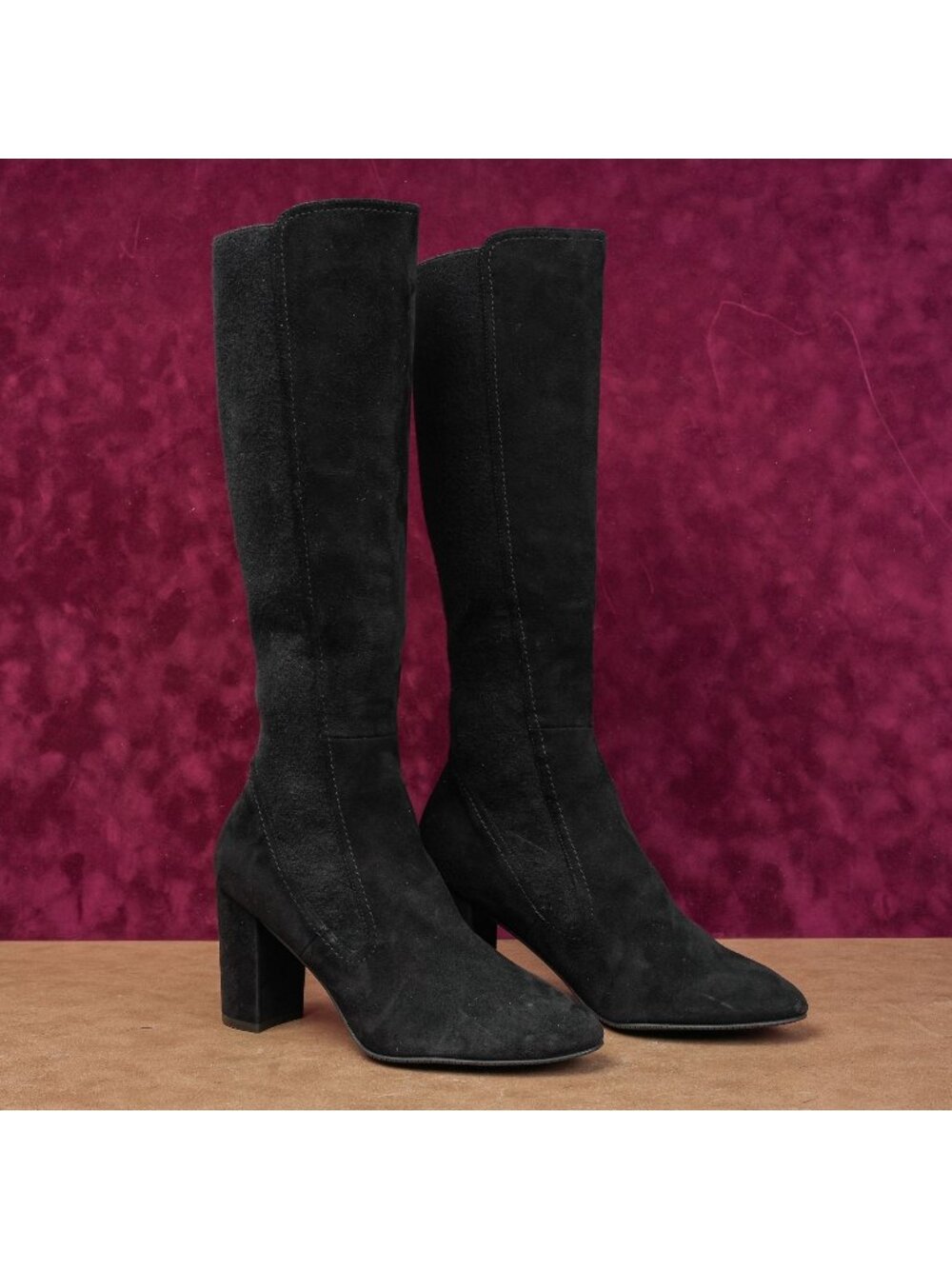 Stuart Weitzman Wmn Livia Black Suede Fashion Block Heel Stretch Knee Boots sz 9